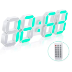 EDUP EH-LED1316 3D LED Wall Clock 15in Remote Control Digital Nightlight White