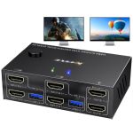 USB 3.0 KVM Switch HDMI Dual Monitor (2 In 2 Out) Support 4K@60Hz Black
