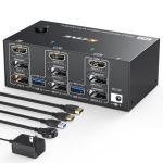 Triple Monitors KVM Switch 2 Displayport + HDMI USB 3.0 KVM Switch Support 8K@60Hz Black