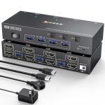 USB 3.0 HDMI KVM Switch 3 Computers 2 Monitors & 4 USB 3.0 Ports Support 4K@60Hz Black