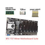 BTC-T37 Mining Machine Miner Motherboard Suite w/ 4GB DDR3 1600Mhz RAM 128GB mSATA 8x Power Cables