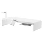 SilverStone MR03W Monitor Stand Riser with a Removable Phone Holder Headphone Holder and Storage Tray White