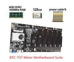BTC-T37 Mining Machine Miner Motherboard Suite w/ 4GB DDR3 1600Mhz RAM 128GB mSATA 8x Power Cables