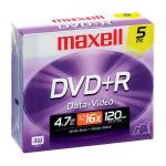 Maxell 639002 DVD+R Discs 4.7GB 16x with Jewel Cases Pack of 5