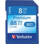 Verbatim 8GB Premium SDHC Memory Card  UHS-I Class 10 - Class 10 - 1 Card/1 Pack - 133x Memory Speed