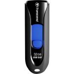 Transcend 32GB JetFlash 790 USB 3.0 Flash Drive - 32 GB - USB 3.0 - Black  Blue - Retractable  Capless
