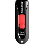 Transcend 64GB JetFlash 590 USB 2.0 Flash Drive - 64 GB - USB 2.0 - Red - Retractable  Capless  LED Indicator