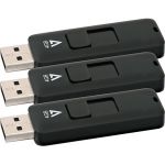 V7 4GB USB 2.0 Flash Drive 3 Pack Combo - With Retractable USB connector - 4 GB - USB 2.0 - Black - 5 Year Warranty