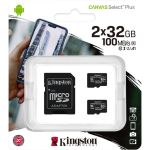 Kingston Canvas Select Plus SDCS2 32 GB Class 10/UHS-I (U1) microSDHC - 2 Pack - 100 MB/s Read - Lifetime Warranty