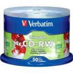 Verbatim CD-RW 700MB 2X-4X DataLifePlus Silver Inkjet Printable with Branded Hub - 50pk Spindle - Inkjet Printable