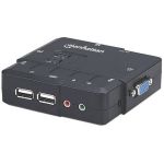 Manhattan KVM Switch Compact 2-Port  2x USB-A  Cables included  Audio Support  Control 2x computers from one pc/mouse/screen  Black  Lifetime Warranty  Boxed - 2 Computer(s) - 1 Local U