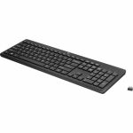 HP 230 Wireless Keyboard - Wireless Connectivity - RF - 32.81 ft - 2.40 GHz - USB Type A Interface - PC  Mac - Plunger Keyswitch - AAA Battery Size Supported