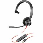 Poly Blackwire 3315 Headset - Mono - USB Type A  Mini-phone (3.5mm) - Wired - 32 Ohm - On-ear - Monaural - Ear-cup - 7 ft Cable - Omni-directional Microphone - Black