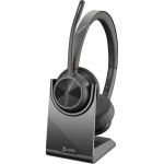 Poly Voyager 4300 UC 4320-M Headset - Google Assistant  Siri - Stereo - Wired/Wireless - Bluetooth - 164 ft - 20 Hz - 20 kHz - On-ear  Over-the-head - Binaural - Ear-cup - 4.92 ft Cable