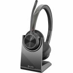Poly Voyager 4320 USB-C with charge stand Headset - Siri  Google Assistant - Stereo - USB Type A  USB Type C - Wired/Wireless - Bluetooth - 164 ft - 20 Hz - 20 kHz - On-ear - Binaural -