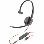 Poly Blackwire C3215 Headset - Mono - Mini-phone (3.5mm)  USB Type A - Wired - 32 Ohm - 20 Hz - 20 kHz - Over-the-head  Over-the-ear - Monaural - Supra-aural - 7.40 ft Cable - Noise Can