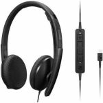 Lenovo Wired VoIP Headset (Teams) - Stereo - USB Type C - Wired - 2.2 Kilo Ohm - 20 Hz - 20 kHz - Over-the-head - Binaural - Ear-cup - 0.07in Cable - Noise Cancelling Microphone - Black