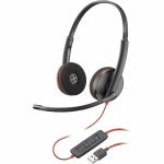 Poly Blackwire C3220 Headset - Stereo - USB Type A - Wired - 32 Ohm - On-ear - Binaural - 2.50 ft Cable - Omni-directional  Noise Cancelling Microphone - Black - TAA Compliant