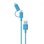 2 in 1 USB Charging and Data Cable1M (3') Blue USB to (Micro+Lightning)
