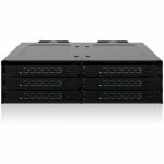Icy Dock CP097 Drive Enclosure for 5.25in U.2  U.3  PCI Express NVMe 4.0 x4 - SFF-8654 SlimSAS Host Interface Internal - Black - 6 x SSD Supported - 6 x Total Bay - 6 x 2.5in Bay - 64 G