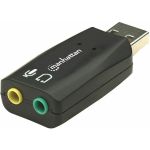 Manhattan USB-A Sound Adapter  USB-A to 3.5mm Mic-in and Audio-Out ports  480 Mbps (USB 2.0)  supports 3D and virtual 5.1 surround sound  Hi-Speed USB  Black  Three Year Warranty  Blist
