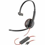 Poly Blackwire 3210 Monaural USB-C Black Headset + USB-C/A Adapter (Bulk) - Mono - USB Type C  Mini-phone (3.5mm) - Wired - 32 Ohm - On-ear - Monaural - Ear-cup - 5.20 ft Cable - Omni-d