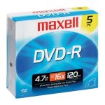 Maxell 638002 DVD Recordable Media - DVD-R - 16x - 4.70 GB - 5 Pack Jewel Case