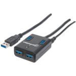 Manhattan USB-A 4-Port Hub  4x USB-A Ports  5 Gbps (USB 3.2 Gen1 aka USB 3.0)  AC or Bus Power  Fast charge up to 0.9A per port with inc power adapter  SuperSpeed USB  Black  Three Year