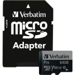 Verbatim 64GB Pro 600X microSDXC Memory Card with Adapter  UHS-I U3 Class 10 - Class 10/UHS-I (U3) - 90 MB/s Read1 Pack - 600x Memory Speed
