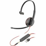 Poly Blackwire 3215 Monaural USB-A Headset TAA - Mono - USB Type A - Wired - 32 Ohm - 20 Hz - 20 kHz - Over-the-head - Monaural - Supra-aural - Noise Cancelling Microphone - Noise Cance