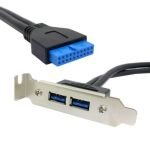 Low Profile 80mm USB 3.0 Dual Port Female Back Panel to Motherboard 20pin Cable 50CM Black