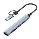 5-in-1 USB A Plus USB C 3.0 Hub 6in Grey