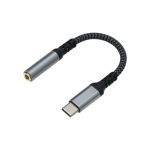 USB C Male to 3.5mm TRRS Female Nylon Braided Adapter w/ smart DAC Chip 8inch Grey