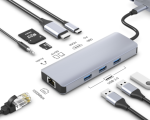 8 in 1 USB Type C Multiport Adapter 6inch GreyHDMI 4K@60Hz x1 USB-A 3.0 x3 Gigabit Ethernet x1 USB-C PD x1