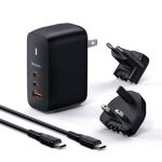 65W GaN Fast Charger (USA with UK/EU Plug) w/ USB C Cable Black