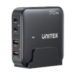 Unitek P1228ABK 70W 4-in-1 Desktop GaN Charger (2*USB-C PD + 2*USB-A QC3.0) with Power Cord Black