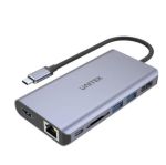 Unitek D1056A USB-C 7-Port Multi-function Aluminium Hub RJ45 +HDMI 4K30Hz + DP 4K30Hz + 2*USB3.0 + SD  Card Reader+ PD100W(20V5A)