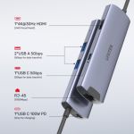 Unitek H1112F 6-in-1 USB-C 5Gbps Hub (2*USB-A 5Gbps + USB-C 5Gbps + HDMI 4K 30Hz + Gigabit Ethernet + PD 100W) Space Gray
