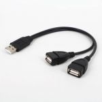 USB Cable Male to 2 Female Adapter Black for Data Charging Syncing (Only one Port for Data)