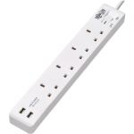Tripp Lite Power Strip 4-Outlet British BS1363A 220-250V w/ USB Charging - British - 4 x BS 1363/A - 5.91 ft Cord - 13 A Current - 230 V AC Voltage - Desk Mountable  Wall Mountable - Wh