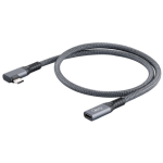 USB4 TypeC 90Deg Right Angle Braided Cable M/F 2ft Grey