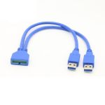 Dual USB 3.0 A Female to 19pin Y  Motherboard Adapter Splitter Cable 30CM Blue