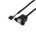 USB 2.0 Dual Ports A Female Screw Panel Mount to Motherboard 9pin Header Cable 30CM Black