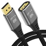 8K DP Male to DP Female Cable 8K@60Hz or 4K@144Hz resolution 3.3ft Grey