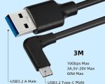 USB 3.2 AM to USB-C Right Angle Cable 10Gpbs 3M 10