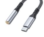 USB C Male to 3.5mm TRRS Female Nylon Braided Adapter Cable w/ smart DAC Chip 3ft Grey