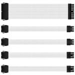Nylon Braided White PSU Extension Cable Kit 30cm/1' 18AWG - 1 x 24pin + 2 x 8pin (CPU 4+4) + 2 x 8pin (PCIe 6+2)