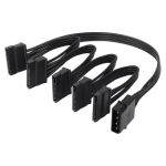 Large 4 Pin IDE to 5x 15 Pin Right Angle SATA Splitter Power Cable 24inch Black