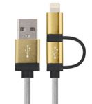 Comkia CBA011 3ft 2 in 1 Braided Lightning+Micro to USB Charge and SYNC Cable Gray