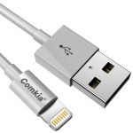 Comkia CBA018 Lightning to USB Cable 6.5' Graywith Silver Metallic Plugs and Nylon Jacket